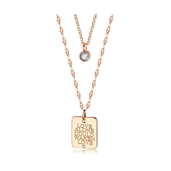 

double layer lettering love square tag charm pendant necklaces stainless steel chain choker necklace for women n17083, Silver