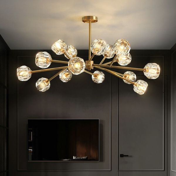 

2021 new crystal luxury led lustre for living room gold loft covers hanging lamp ceiling decoration of your house v0vr