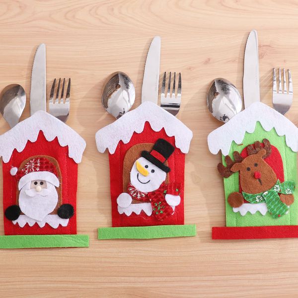 

santa hat reindeer christmas new year pocket fork knife cutlery holder bag home party table dinner decoration tableware gwe1786
