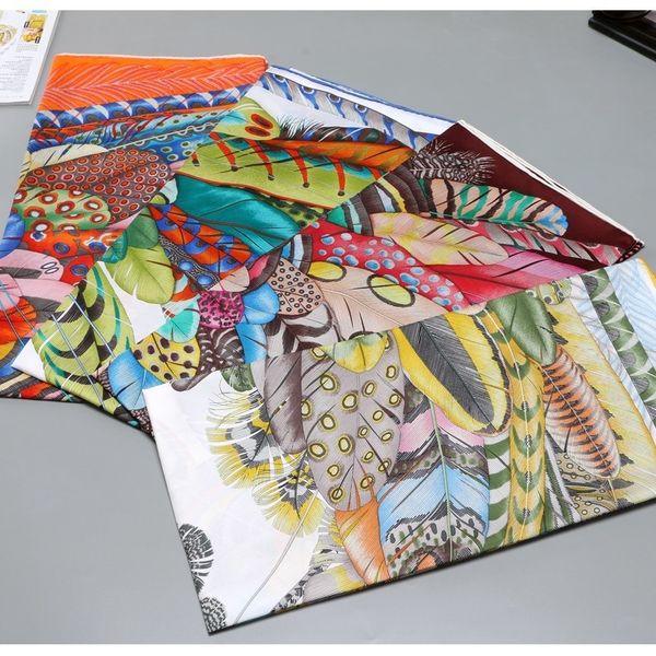 

feathers print 100% silk scarf shawl wraps foulard fashion clothing accessories 35" 201026, Blue;gray