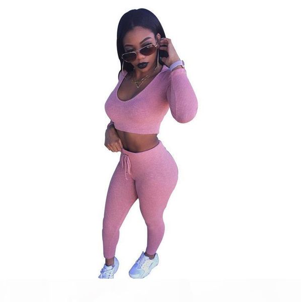 

good a++ fashion ribbed bar home, sports long sleeve pants suit two sets wt013 women's tracksuits, Gray