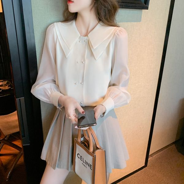 

2021 spring new women's chiffon blouse women's small majority shirt women's long sleeve shirt, Black