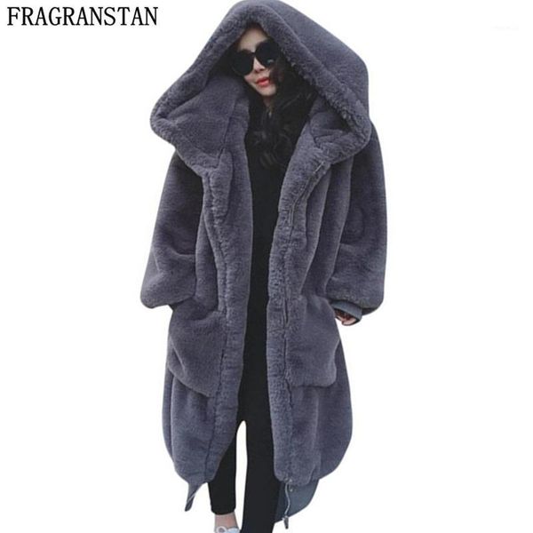 

2021 winter women new faux fur coat plus size fur female thick warm long hooded parkas loose outerwear ly4791, Black