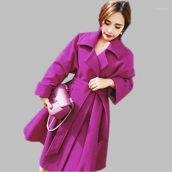 

women's wool & blends female autumn winter long woolen coat 2021 runway fashion women turn-down collar elegant solid skirts hem, Black