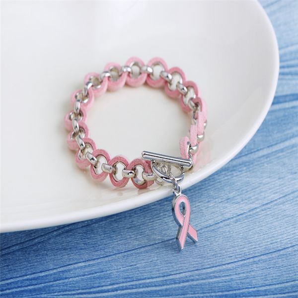 

visor breast cancer awareness wake wholesale-new charm bracelets & bangles pink alloy love ribbon chenille woven bracele