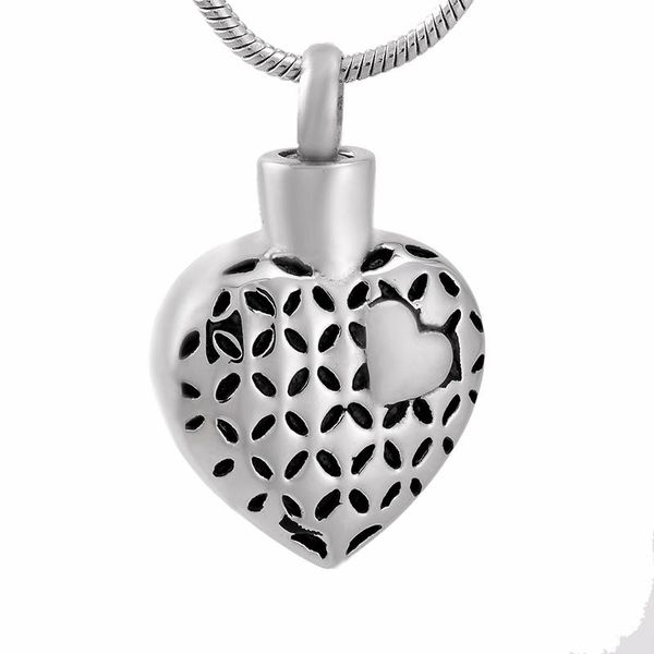 

ijd9586 double heart pendant necklace stainless steel cremation ashes urn for men and women with chain jewelry, Silver