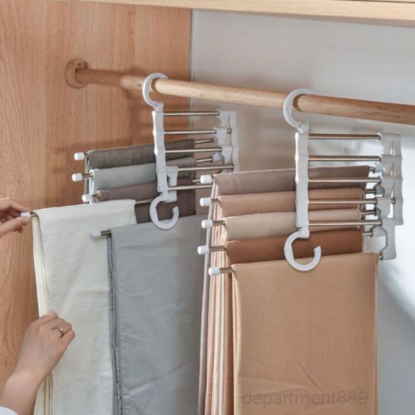 

5 in 1 multi-functional rack adjustable pants tie storage shelf closet organizer stainless steel clothes hanger owb2903
