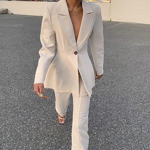 

2020 autumn office lady one button notched suit long sleeve ruffles outwear casual women waist slim pure white blazer1, White;black