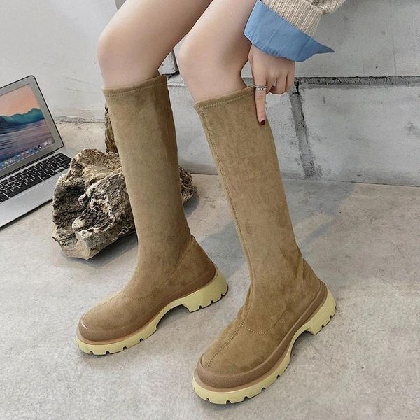 

lucyever winter high knee boots for women 2020 slim fit short plush warm shoes woman thick bottom platform long boots ladies #qm7m, Black