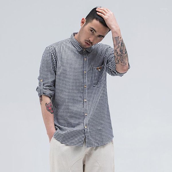 

causal linen shirt men long sleeve black and white plaid shirts comfortable breathable natural linen 2020 new trend1, White;black