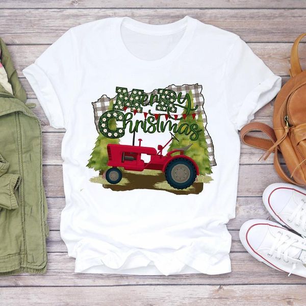 

women christmas clothing truck plaid tree 90s new year print lady t-shirts tshirt ladies graphic female tee t-shirt, White