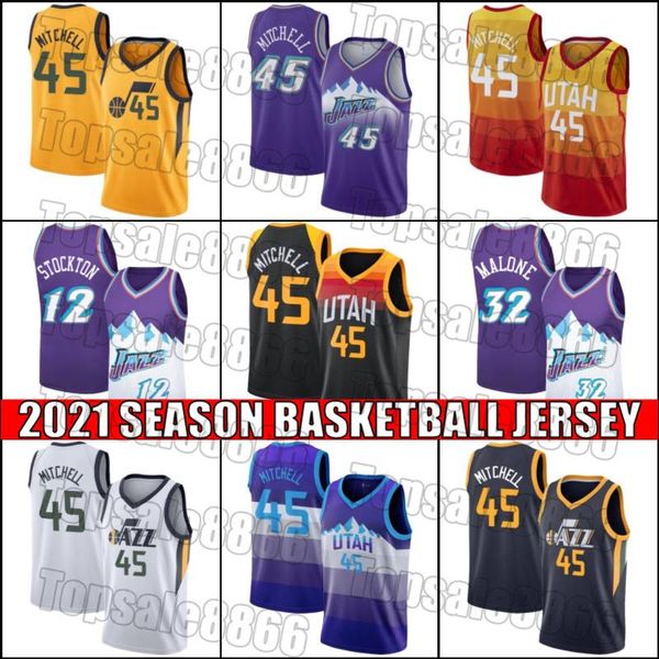 

utah jazz jersey donovan 45 mitchell jerseys john 12 stockton jersey karl 32 malone jerseys basketball throwback jersey zcb165, Black;red