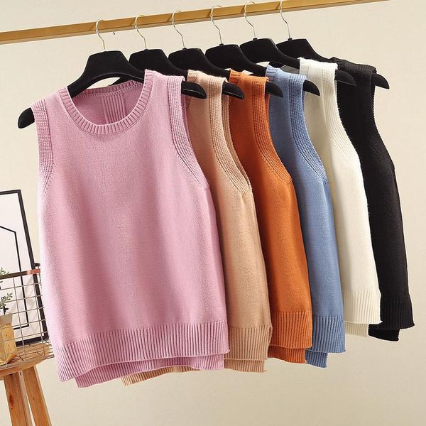 

new 2020 spring autumn winter solid sleeveless sweaters women vest girls o neck knitted pullover tank waistcoat jw9321, Black;white