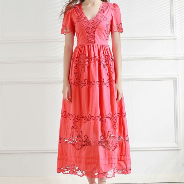 

2021-autumn new track with ethnic-style cleavage embroidered hollow flowers thin party dress women's clothes kjms, Black;gray