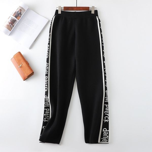 

fall / winter 2020 college wind vertical bar letter loose wide leg straight female students' casual pants, Black;gray