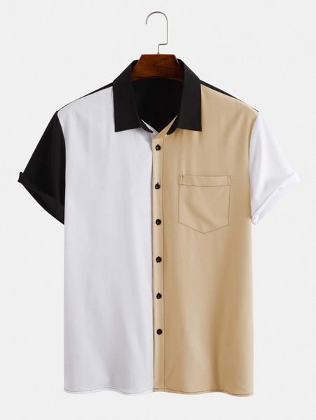 

men cut and sew pocket patched shirt 02ei#, White;black