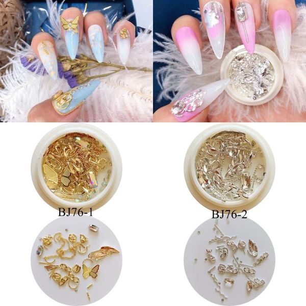 

nail art decorations 1jar mix butterfly gem chain foil with rhinestone different items mixed deco bj76, Silver;gold