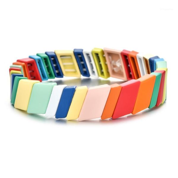 

handmade painted enamel tile stacked beads bracelets set for women adjustable elastic bracelet friendship bracelets1, Golden;silver