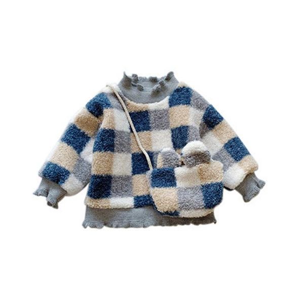 

girls plaid sweater children's clothing autumn and winter warmth baby turtleneck children's pullover girls plaid wmtyng, Blue