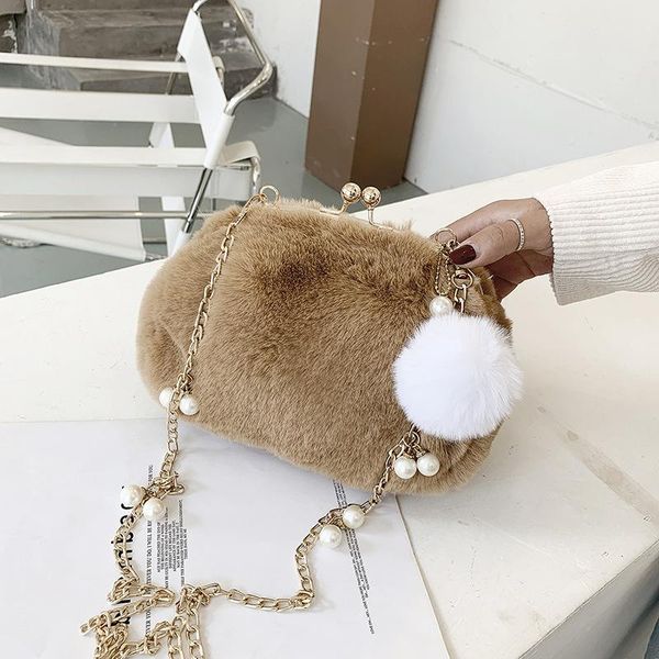 

oluolin women soft crossbody bag furry shoulder bag faux fur shoulder handbag purse tote clutch cute