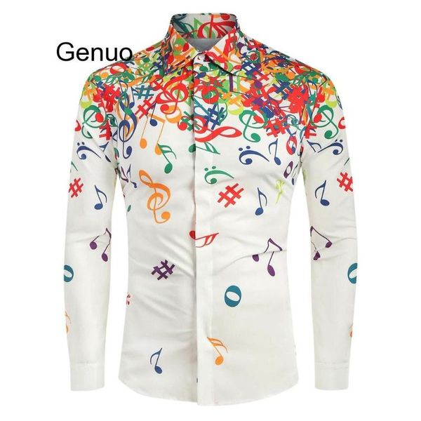 

camisa de los hombres новинка блузка мужчины повседневная музыкальная нота узор случайные рукава художественная рубашка верхняя, White;black