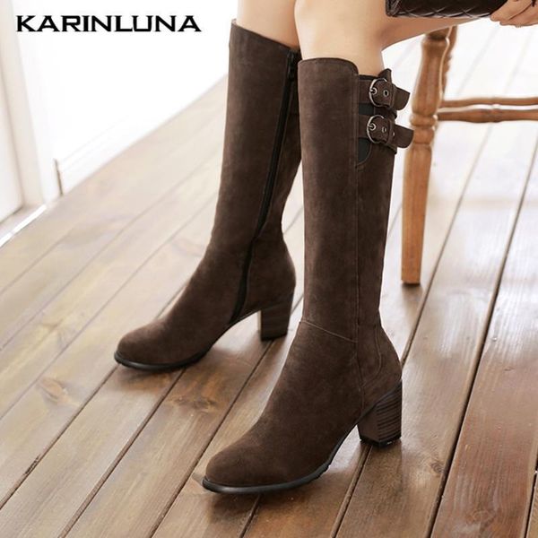 

boots karin 2021 dropship big size 43 fashion leisure chunky high heels shoes women riding female1, Black