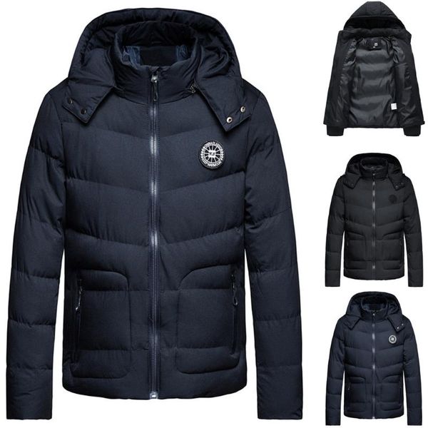 

mens parka winter coat men zipped warm tracksuit casual long sleeve outwear coat casaco masculino, Black