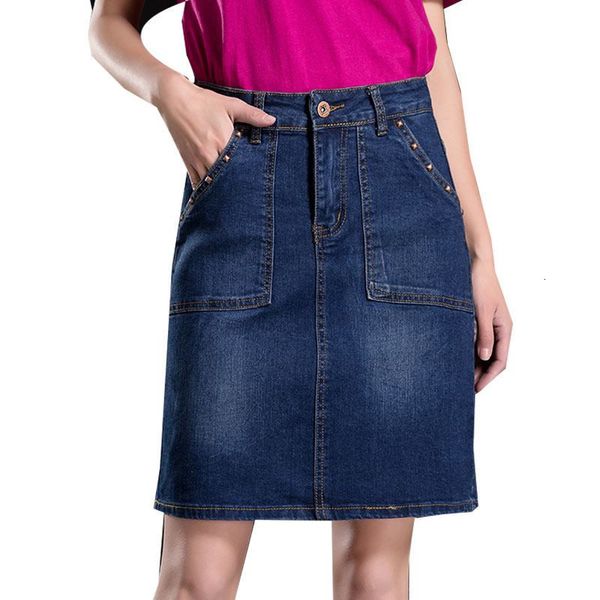 

2021 new women denim skirt vintage button high waist pencil blue slim female plus size ladies office mini jeans skirts y226 al3e, Black;gray