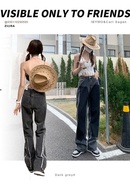 

2022ss vintage baggy jeans women's pockets wide leg cargo pants streetwear casual low waisted grunge baggy denim straight trousers tren, Blue