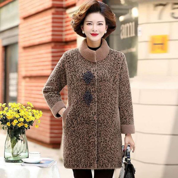 

2021 autumn winter women imitation mink cashmere wool coat female thick warm woolen jacket new middle-aged mother outerwear s710, Black