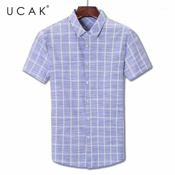 

ucak brand turn-dwon collar shirt clothing streetwear 2020 new summer arrival plaid short sleeve shirts men clothes u60541, White;black