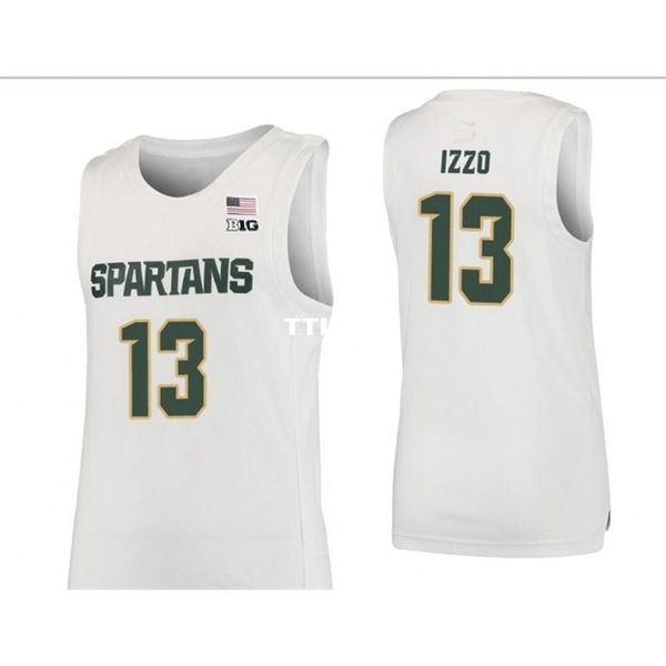 

vintage round neck michigan state spartans #13 steven izzo full embroidery basketball jersey size s-4xl or custom any name or number jersey, Black