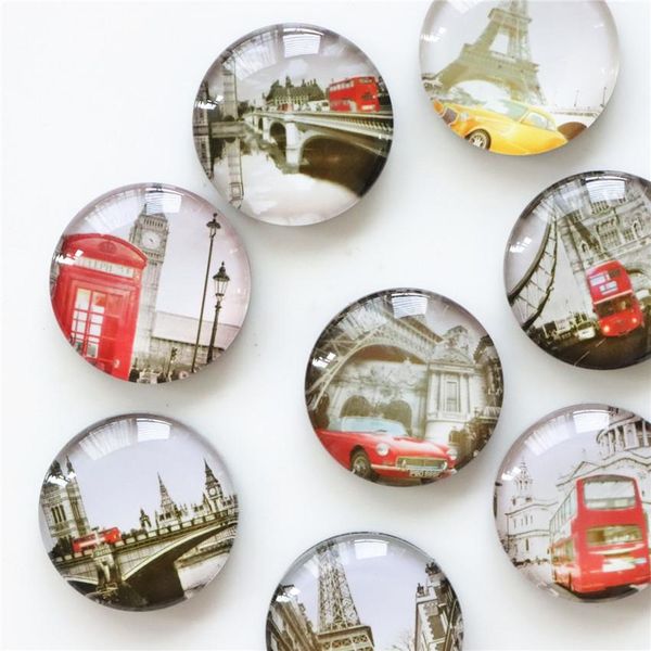 

бесплатная доставка 8 шт. loteuropean стиль круглый стекло магнит магнит башня автобус магнитное сообщение наклейка дома украшения партия па
