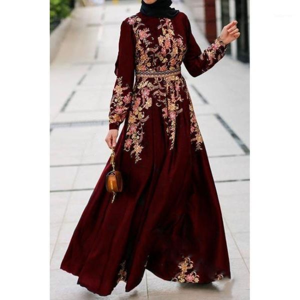 

muslim fashion dress women abaya dubai turkey floral print arabic hijab islamic ramadan robe vestidos kaftan caftan long sleeve1, Red