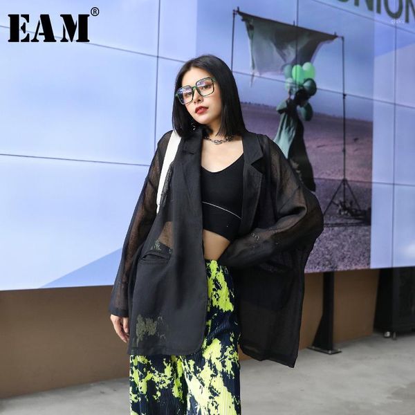 

eam] loose fit black thin oversized pocket stitch jacket new lapel long sleeve women coat fashion tide spring summer 2020 1x8161, Black;brown