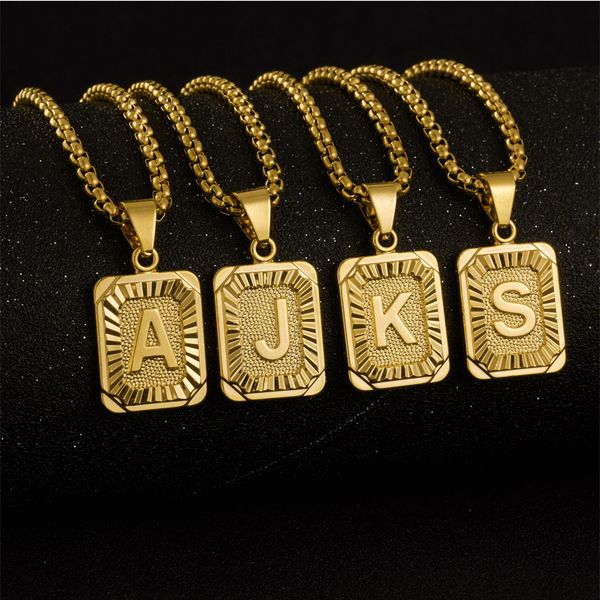 

initial letter pendant necklace gold plated a-z square capital letter charm necklace mens hip hop jewelry womens chain gift kimter-x964fz, Silver