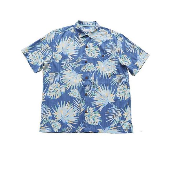 

70 silk 30 polyester hawaian shirt blue printed summer men short sleeve us big size casual vacation clothing single pocket plus, White;black
