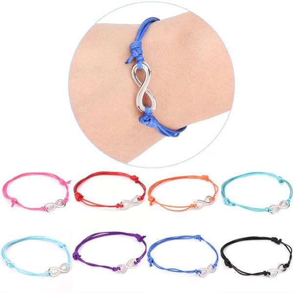 

charm bracelets diy antique silver infinity colored cotton waxed cord friendship love hand made weave adjustable bracele, Golden;silver