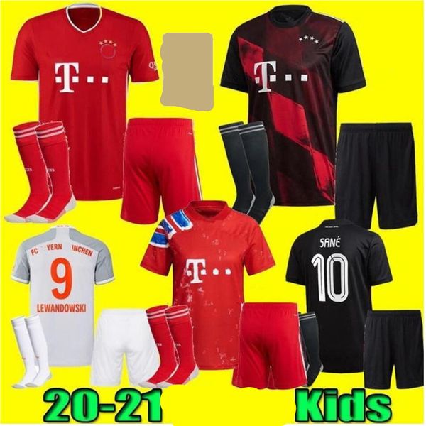 

kids 20 21 munich third black soccer jersey 2020 home muller robben lewandowski vidal ribery child football shirt, Black;yellow