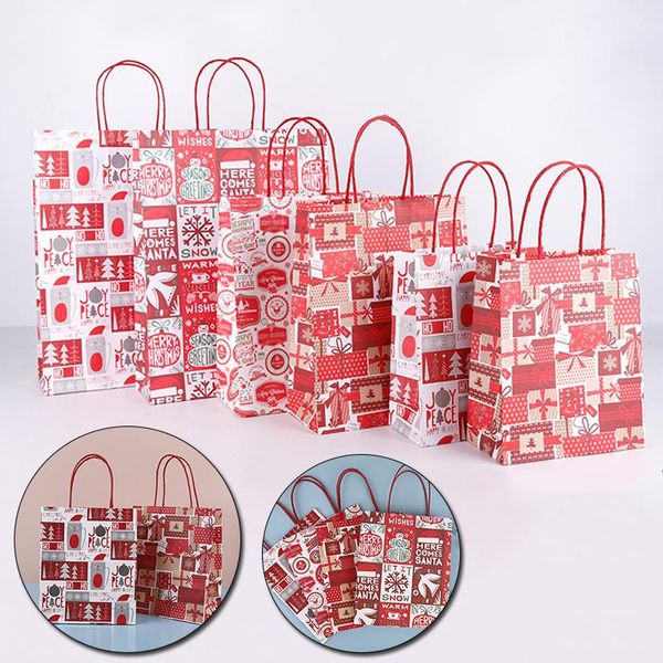

5pcs/set birthday wedding party gift handbag merry christmas gift bags kraft red with handle christmas kraft paper candy bag