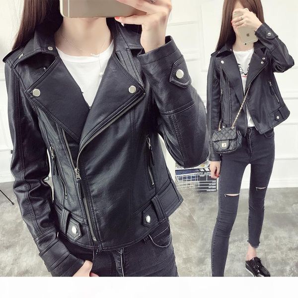 

2019 new slim lapels leather jacket faux leather jackets women, Black