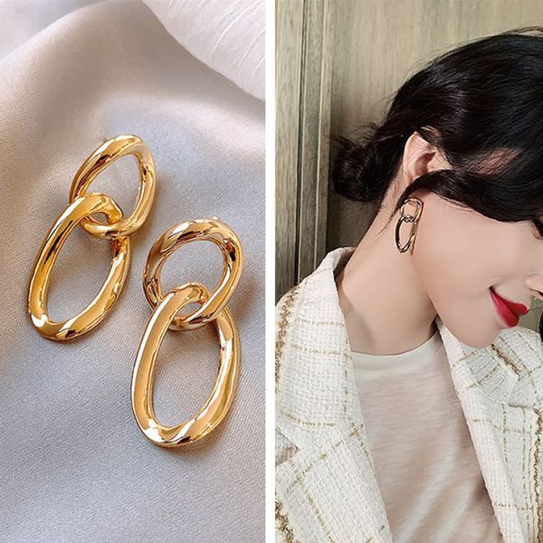 

Handmade Young Ladies Gift 18K Gold Plated Alloy Dicyclic Hoop Earring Online Celebrity Earrings