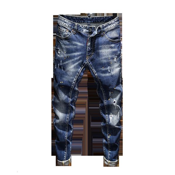 

2021 new brim for ripped men painted thin embroidered hip hip-hop pants blue spring it2f