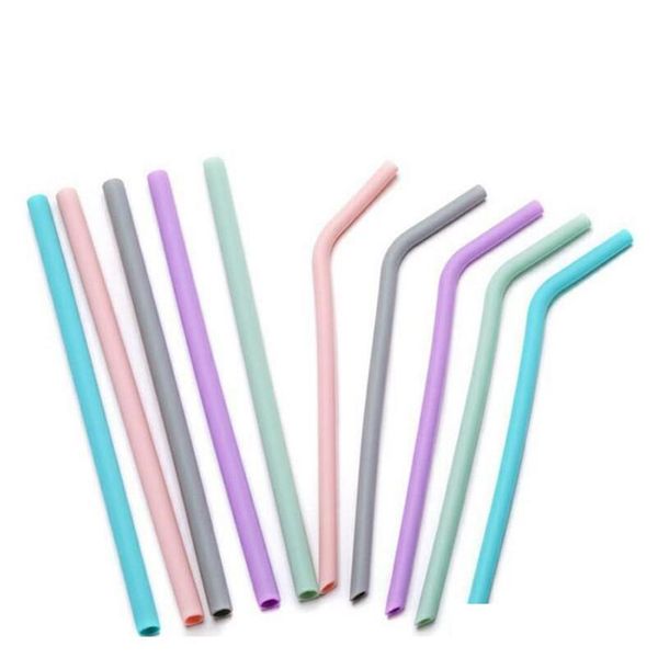 

silicone drinking straw reusable straight and bend food grade drinking straw flexible straws cleaning brushes for tea milkshakes fn5pi