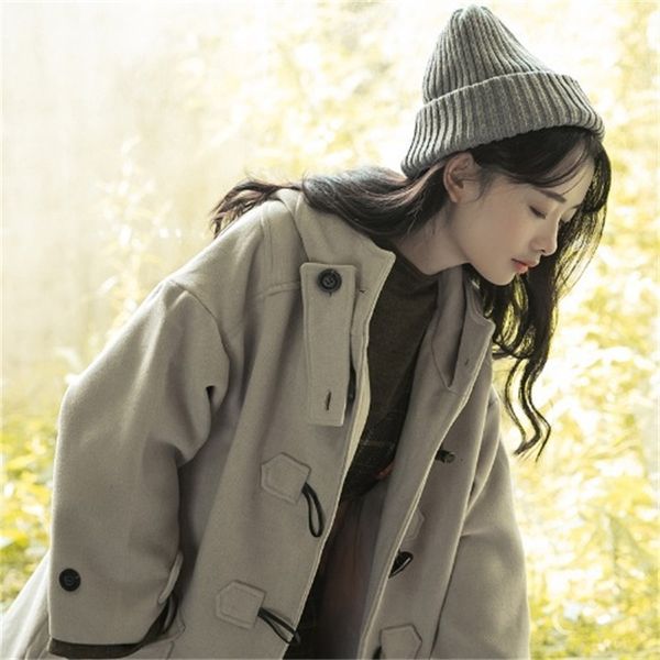 

winter 2021 new autumn woman's wool age and lose weight. foreign horn jacket wind coat dress woman size large 1i4e, Black;brown