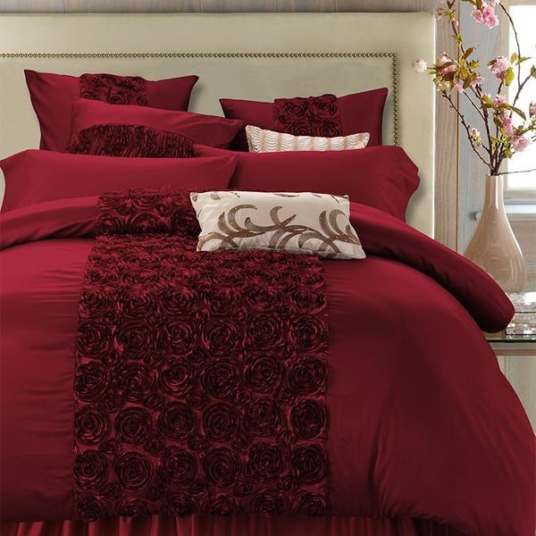 

4/6pcs luxury red wedding royal bedding set  king size bed set bed sheet satin cotton quilt/duvet covercouvre lit de luxe