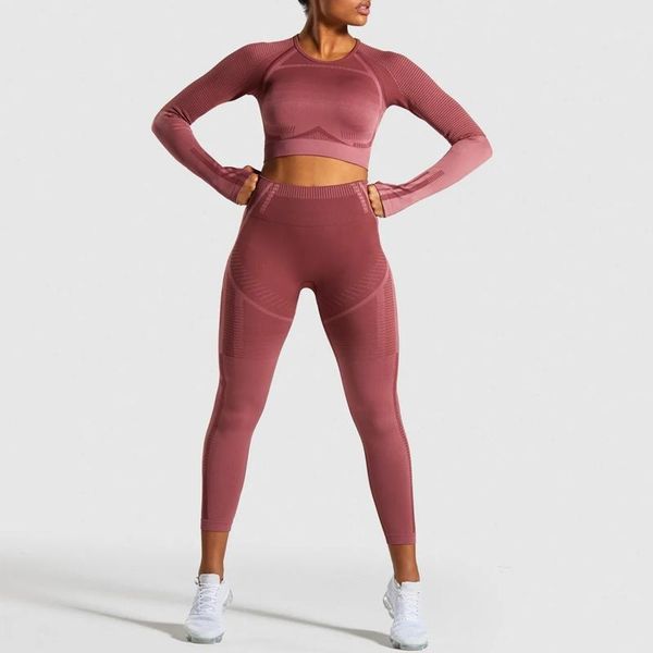 

2pcs seamless yoga set women fitness clothing workout pant sportswear long sleeve crop shirts gym leggings sports suits1, White;red