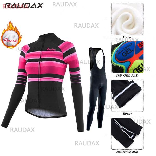 

зимняя велосипедная одежда 2021 raudax women с длинным рукавом велоспорт jersey set mtb sportwear thermal flece ropa ciclismo mujer, Black;blue