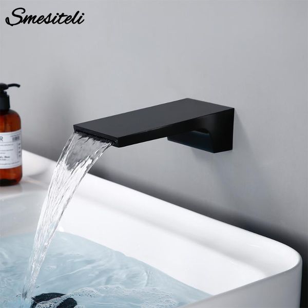 

wholesale and promotions wall waterfall bath spout basin diverter mixer tap brass square faucet matte black finish