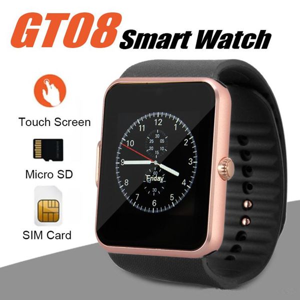 

gt08 smart watch bluetooth smartwatches for android smartphones sim card slot nfc health watchs for android with retail box, Slivery;brown